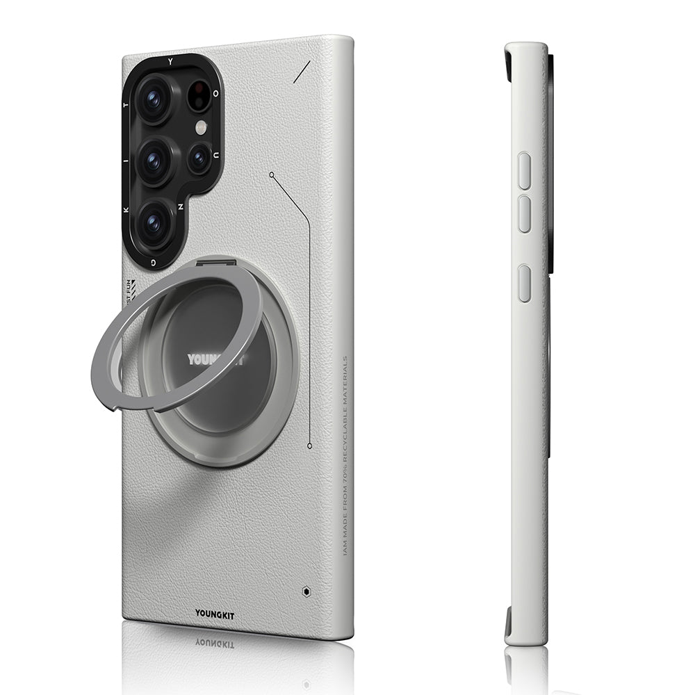 Galaxy S23 Ultra Kılıf M-safe Şarj Özellikli 360° Standlı Basit Mat Deri Desenli Youngkit Tech Leather Serisi Kılıf Galaxy S23 Ultra Kılıf M-safe Şarj Özellikli 360° Standlı Basit Mat Deri Desenli Youngkit Tech Leather Serisi Kılıf